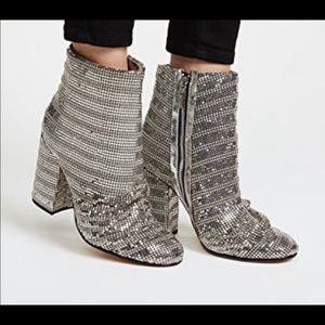 SCHUTZ Taise Ruched Metallic Silver Booties NWT